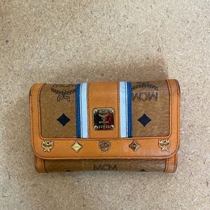 MCM Tan and Blue Leather Wallet